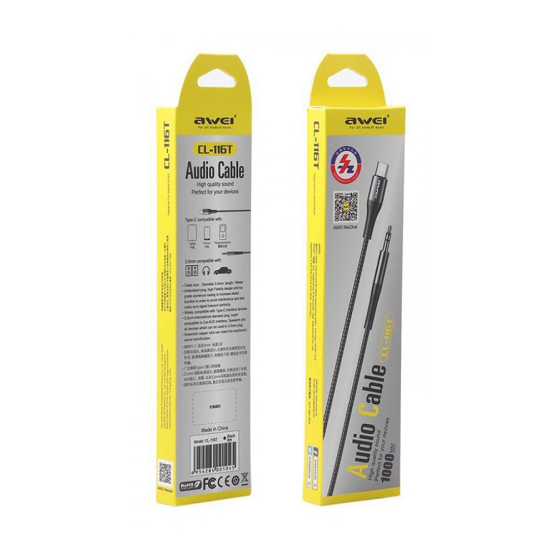 Awei CL 116T Aux to Type C Cable (1M) – Black Awei CL 116T Aux to Type C Cable (1M) – Black